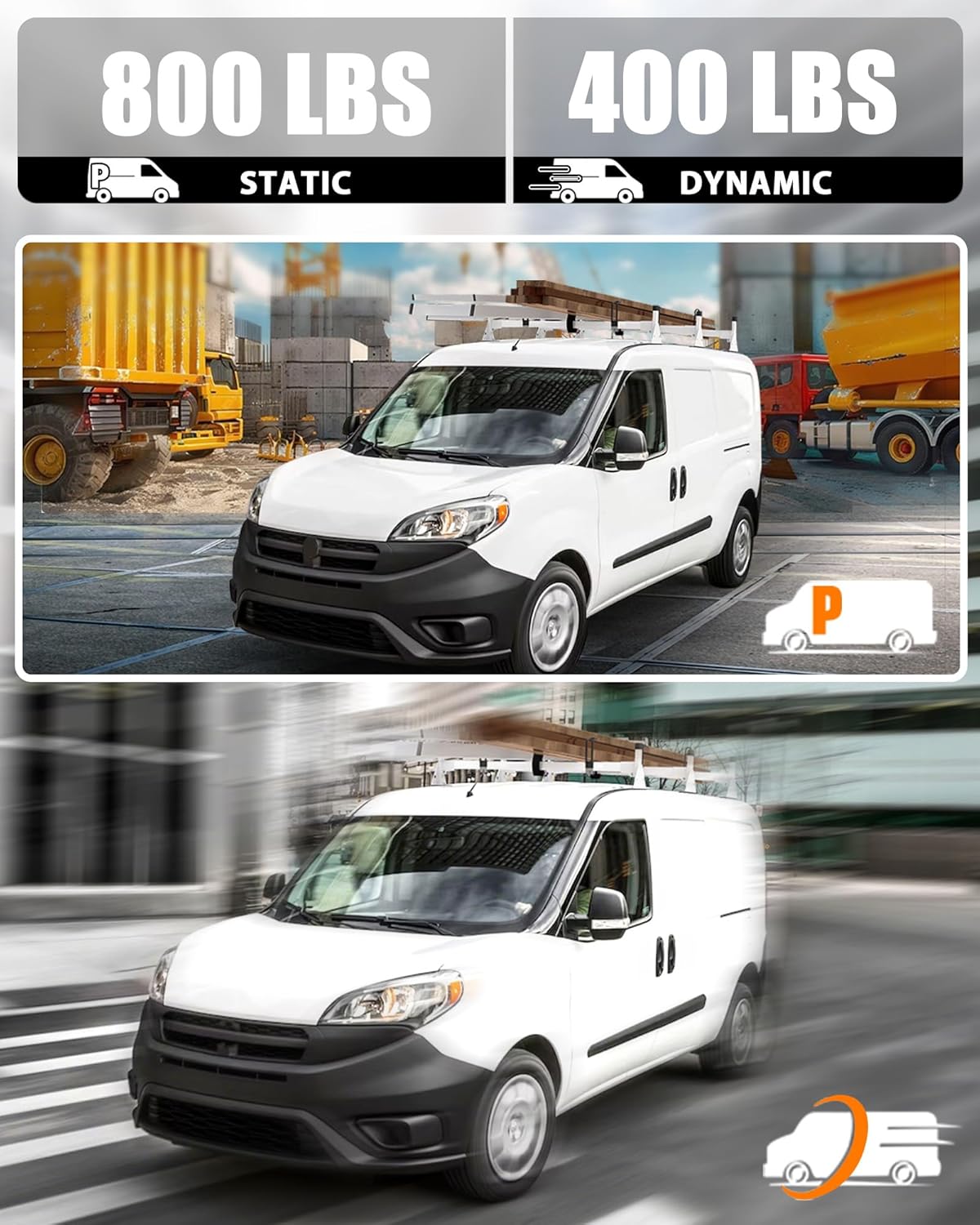 melipron cargo van roof ladder rack fit for ram promaster city 2015-2024 3 crossbars