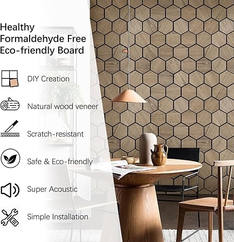 Miniatura 8 de Paneles de pared para pared interior  4 paneles de pared hexagonales  Paneles acústicos hexagonales  Paneles de chapa de madera de nogal natural a