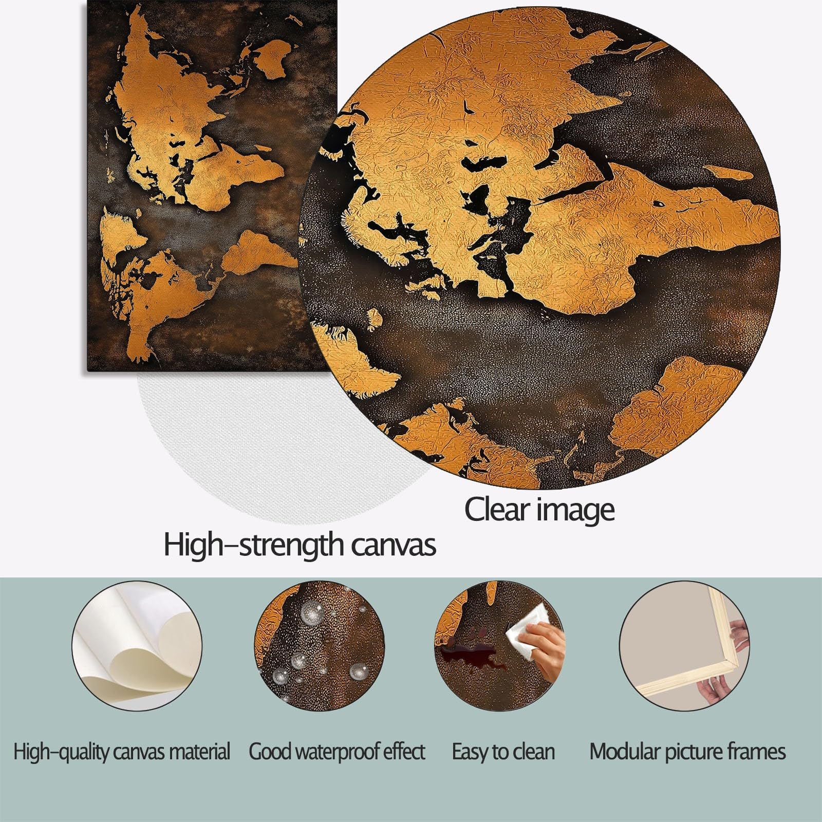 Lienzo decorativo para pared, diseño de mapa del mundo rústico, 39 x 20 pulgadas, pinturas sin marco, cuadros de pared clásicos retro, pósteres marrones o sala de estar, baño, dormitorio, pasillo