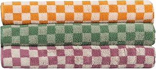 Checkered Bath Towel Set of 3, 100% Cotton Bath Towels Large, 520GSM, 55...