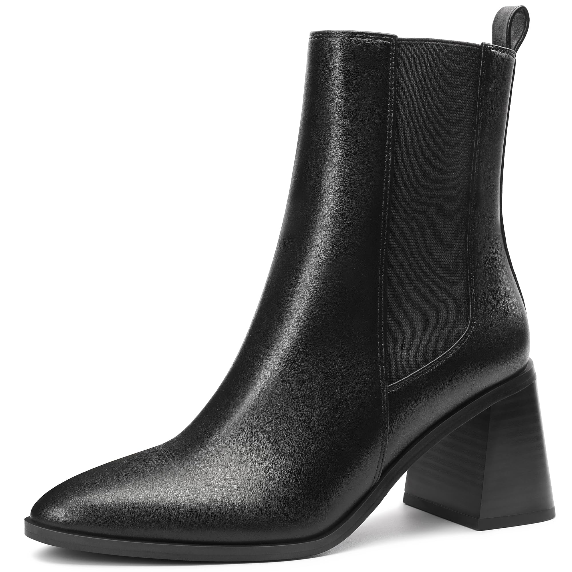 festooningWomens Chelsea Ankle Boots Fashion Tall Shaft Low Chunky Block Heel Pointed Toe Fall Winter Heeled Booties Shoes