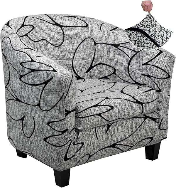 Jaotto Tub Chair Covers 2 Piece, Stretch Tub Chair Covers for Armchairs Removable Washable Universal Partterned Club Chair Slipcovers Furniture Protector for Armchair Living Room Reception,Grey Flower