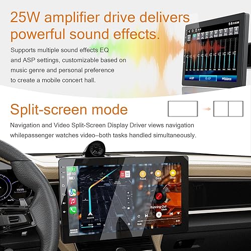 Miniatura 4 de Estéreo de automóvil de 10.1 pulgadas de un solo din, compatible con CarPlay inalámbrico y Android Auto, pantalla giratoria 360 con cámara trasera