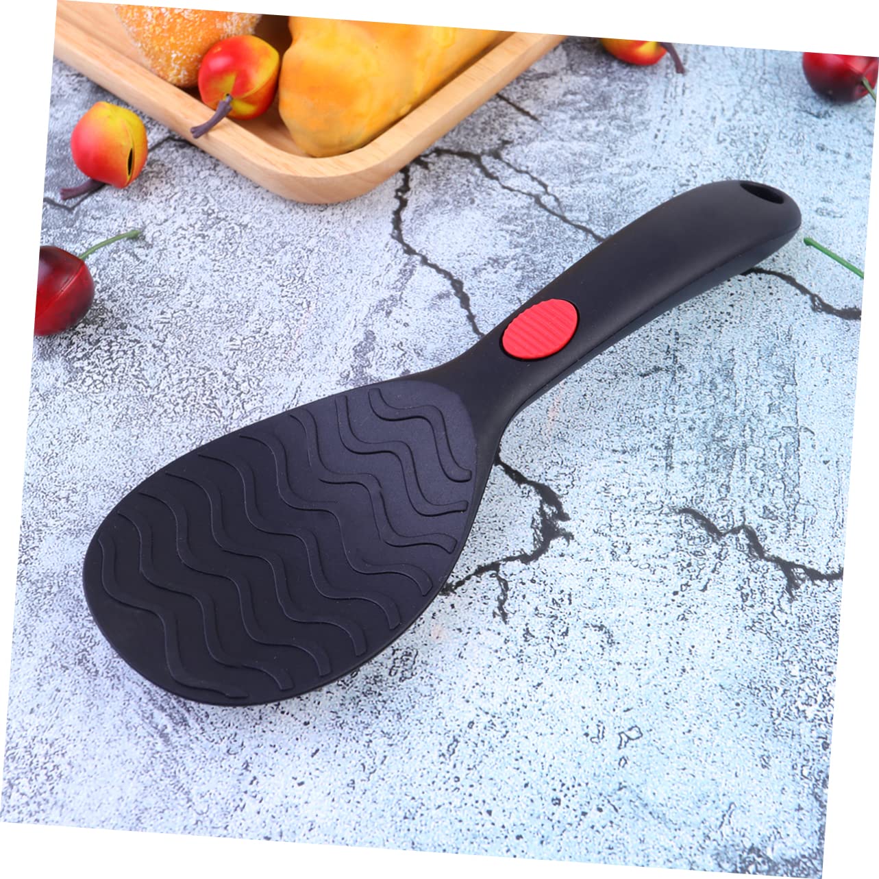 HOLIDYOYO Silicone Rice Spoon Creative Flatware Non-stick Food Serving Scoop Kitchen Wares Rice Paddle Household Tableware Non-stick Paddle Spoon Non-stick Rice Spoon Kitchen Appliance Black