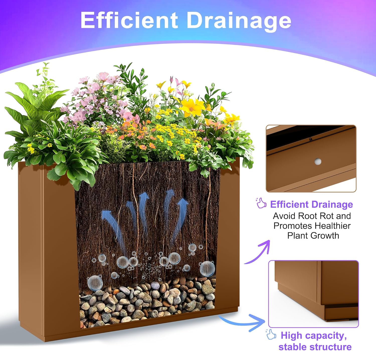 Tall Metal Planter, 12" W×24" H Large Rectangular Planter Box for Outdoor or Indoor, All-Weather Durable Plant Box with Drainage Holes & Removable Shelf for Patio, Porch, Garden, Trees, Flowers