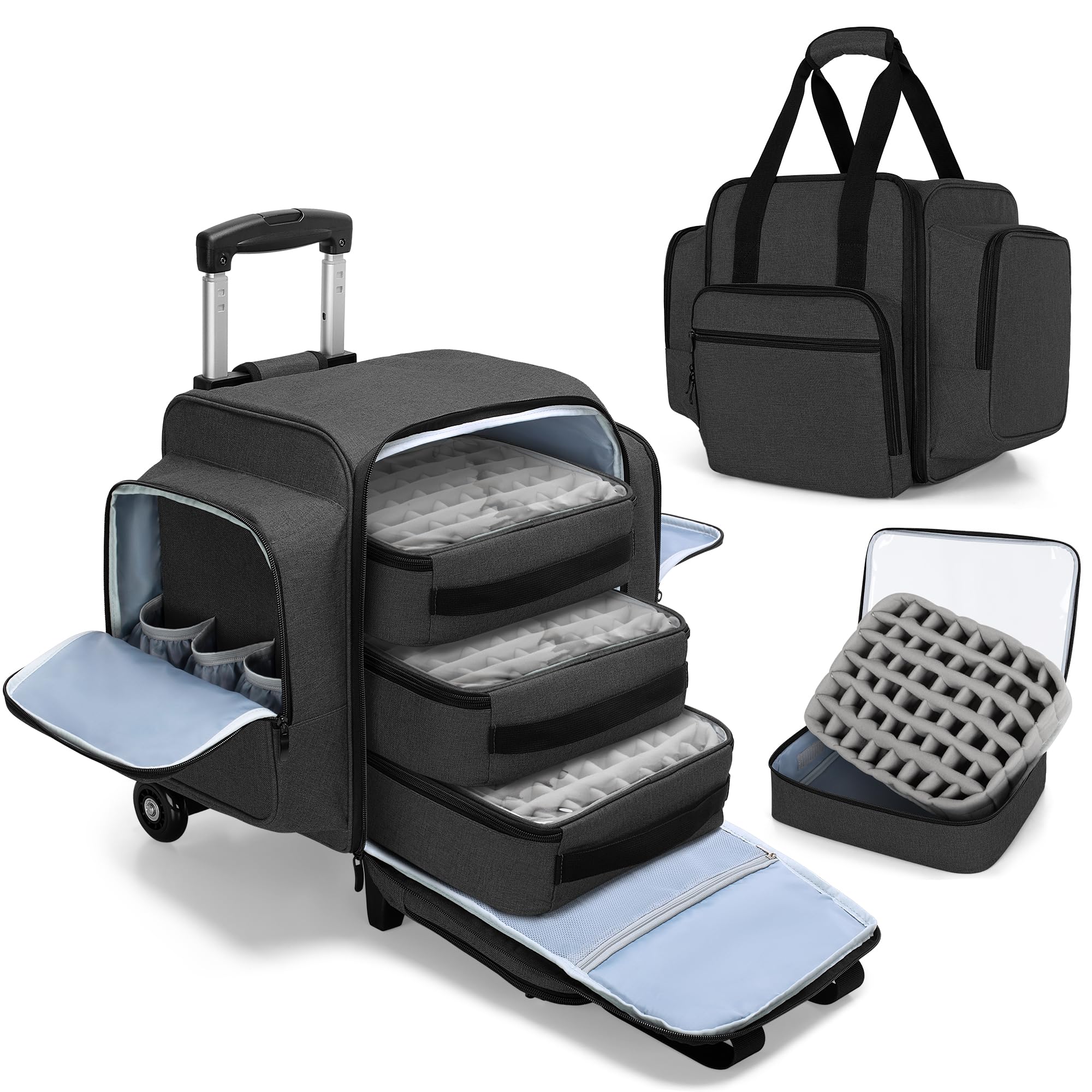 BAFASO Organizer Smalti per Unghie con Rotelle Adatto per 144 Flaconi, Nero | Borsa Organizer per Smalti con Carrello Staccabile e 3 Tasche Rimovibili, Solo Borsa, (In Attesa Di Brevetto)