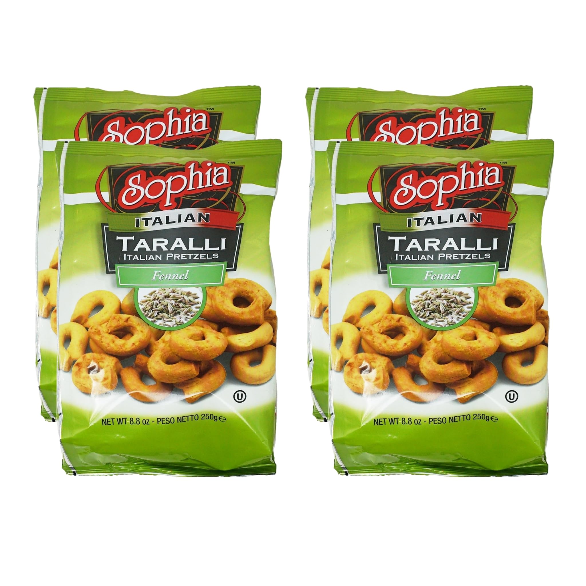 Sophia Taralli Italian Pretzels - Fennel 8.8oz (4-pack) | Traditional Fennel Taralli Crackers from Italy | Rustic Italian Snacks for Charcuterie