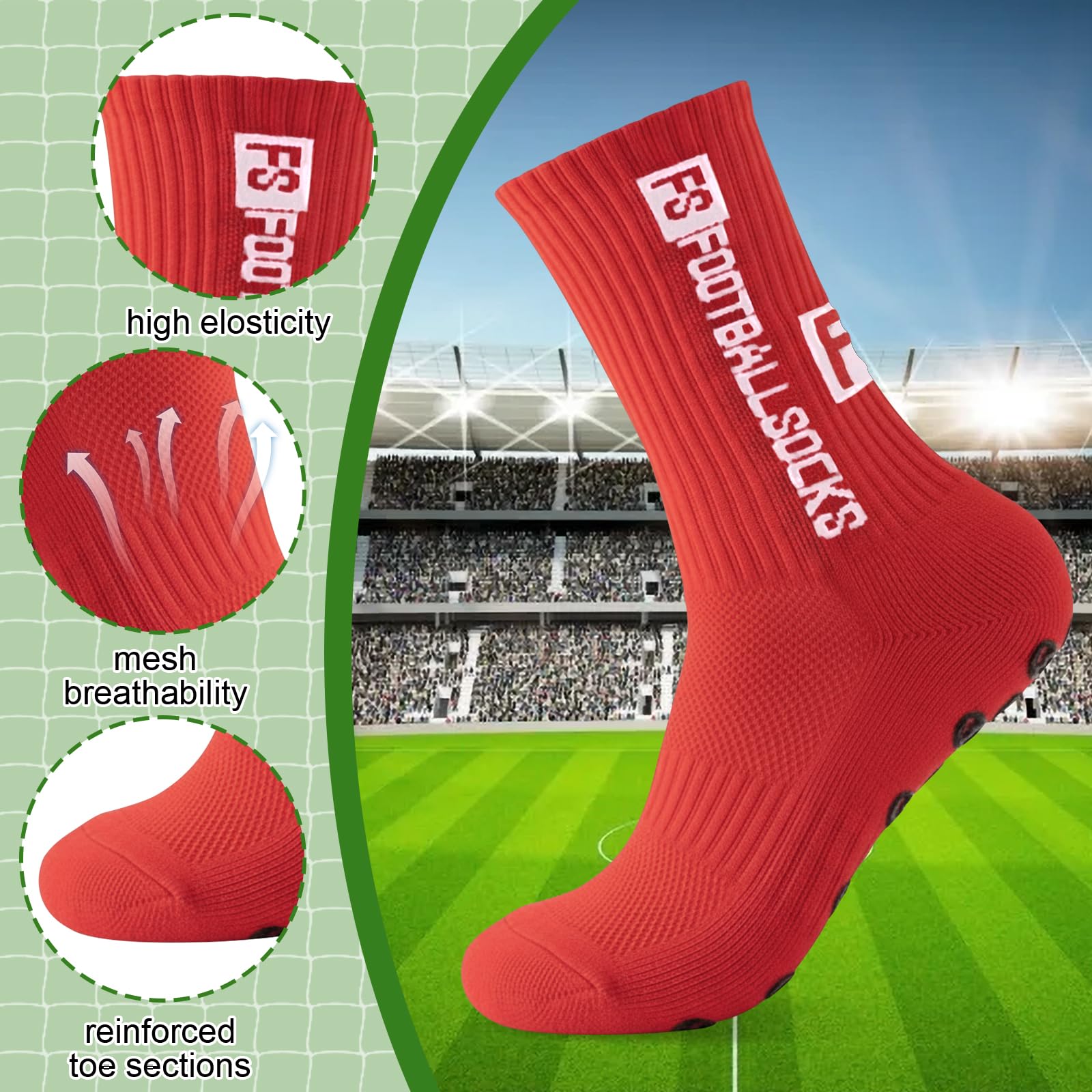 Lot de 3 paires de chaussettes de football antidérapantes pour homme, femme et enfant - Tailles 39-46 - Chaussettes de football antidérapantes pour football, basketball, course, respirantes - 5