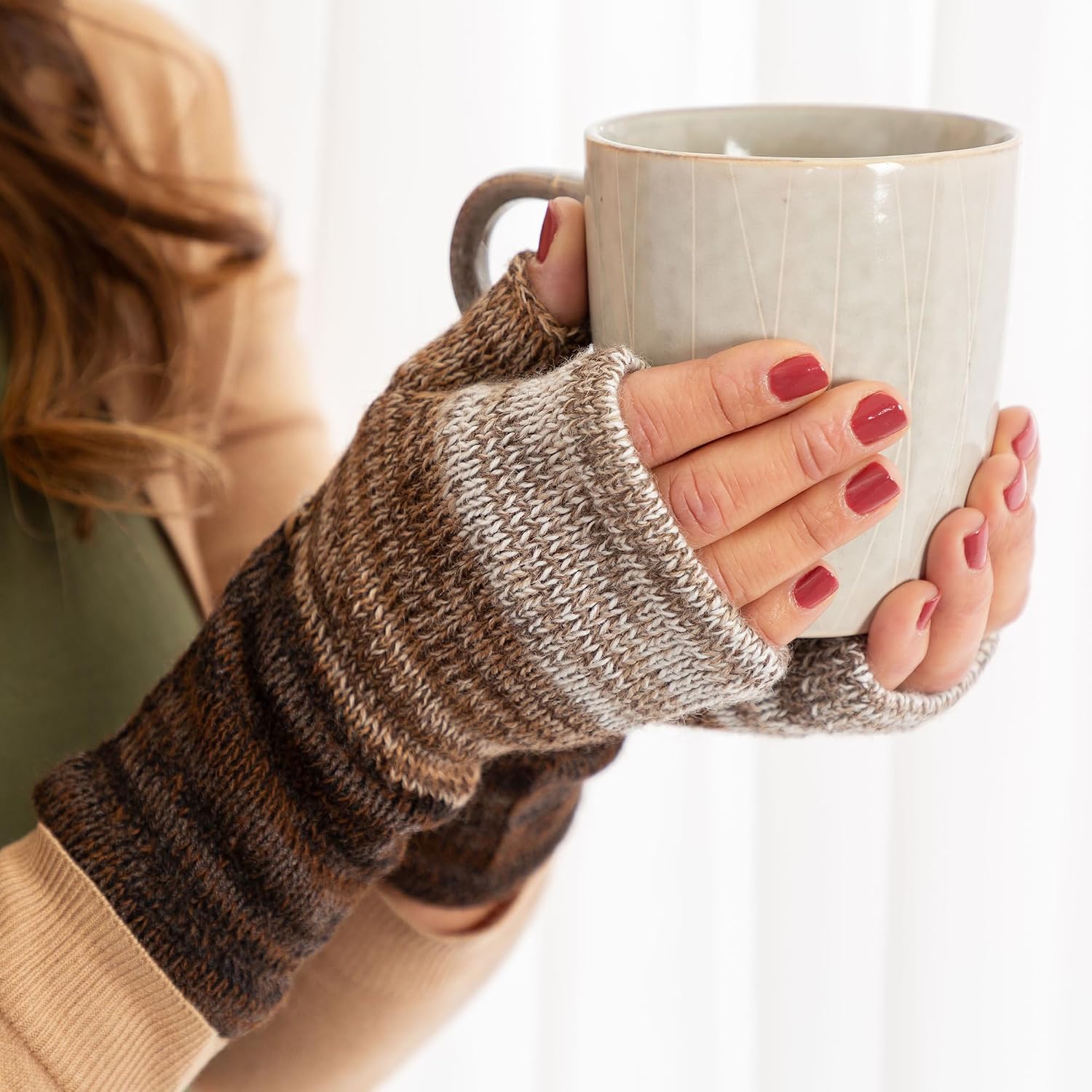 GreaterGood Alpaca Fingerless Mittens Gloves 100% Super Soft Alpaca Wool Handmade Fair Trade Typing Texting Gloves image 2