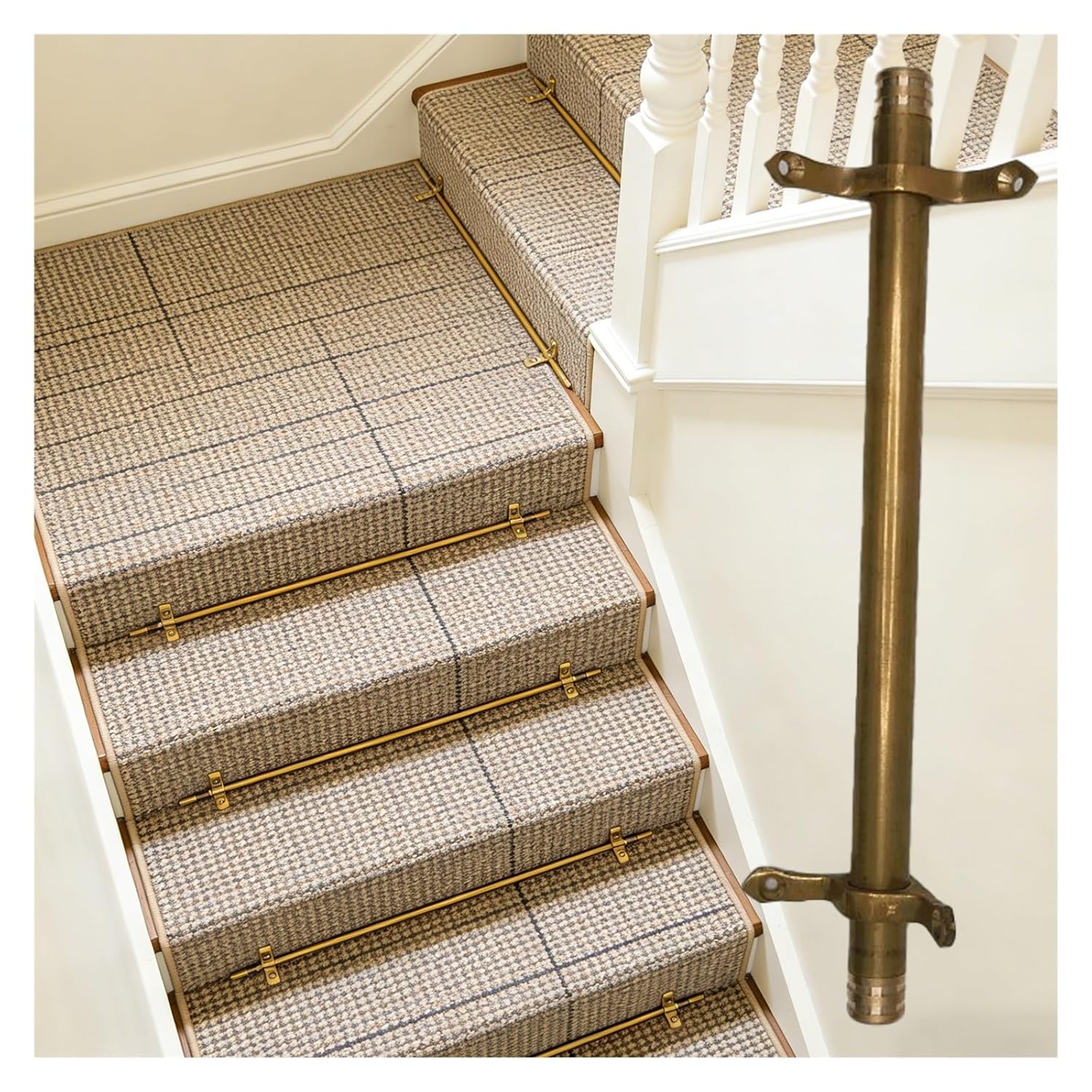 Floor Mount Brass Stair Rods for Wooden Steps, Commercial Stairway Carpet Runner Rod Set for Meeting Roon/Hotels, Stairs Carpet Tubular Rods Easy to Install(14 Pieces,36"/91cm)
