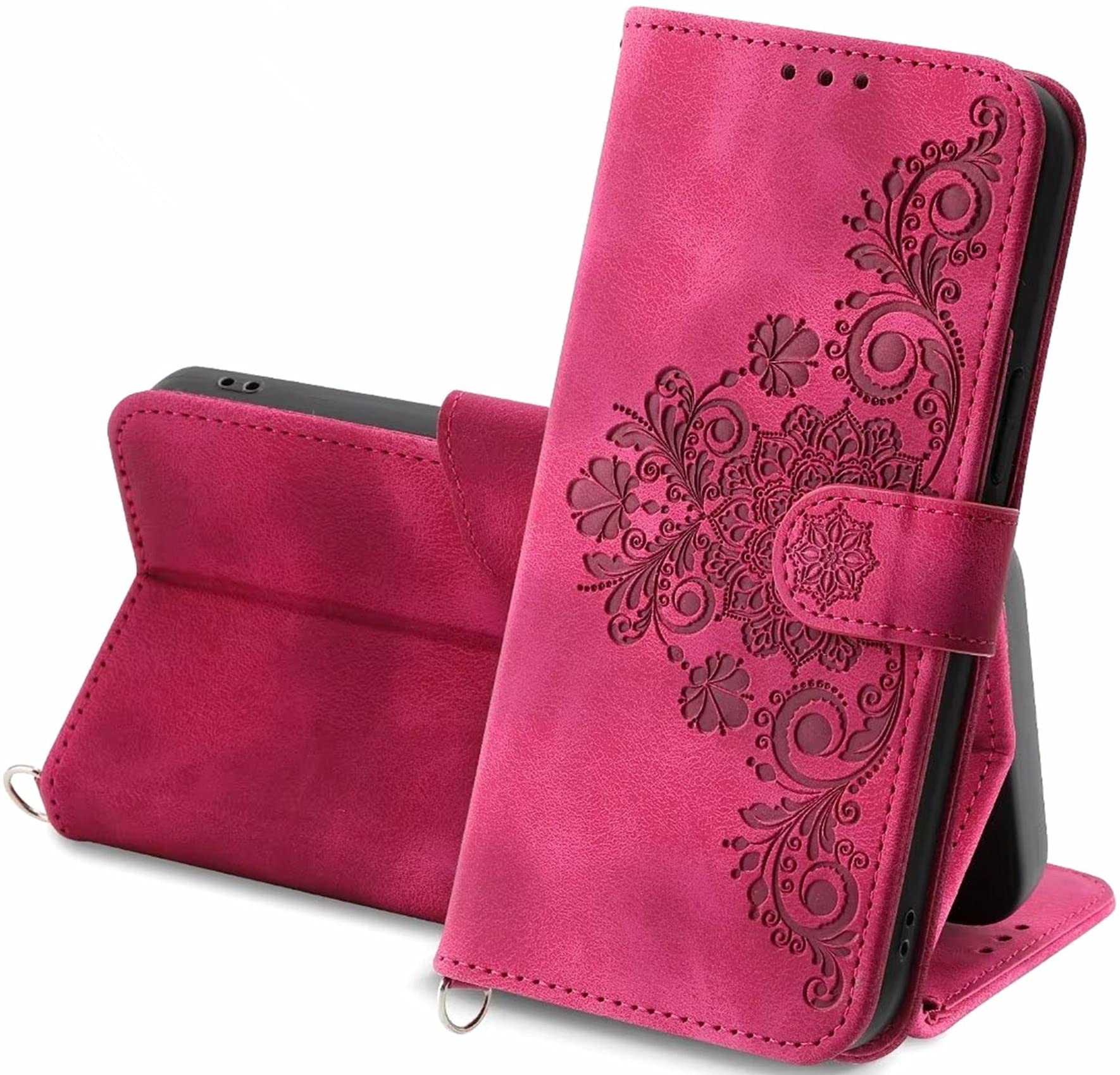 Étui Portefeuille Rabat Pour Xiaomi Redmi Note 12 Pro 5G / POCO X5 Pro 5G - Cuir PU, Motif Fleur, Porte-cartes Et Support - Rouge - 10