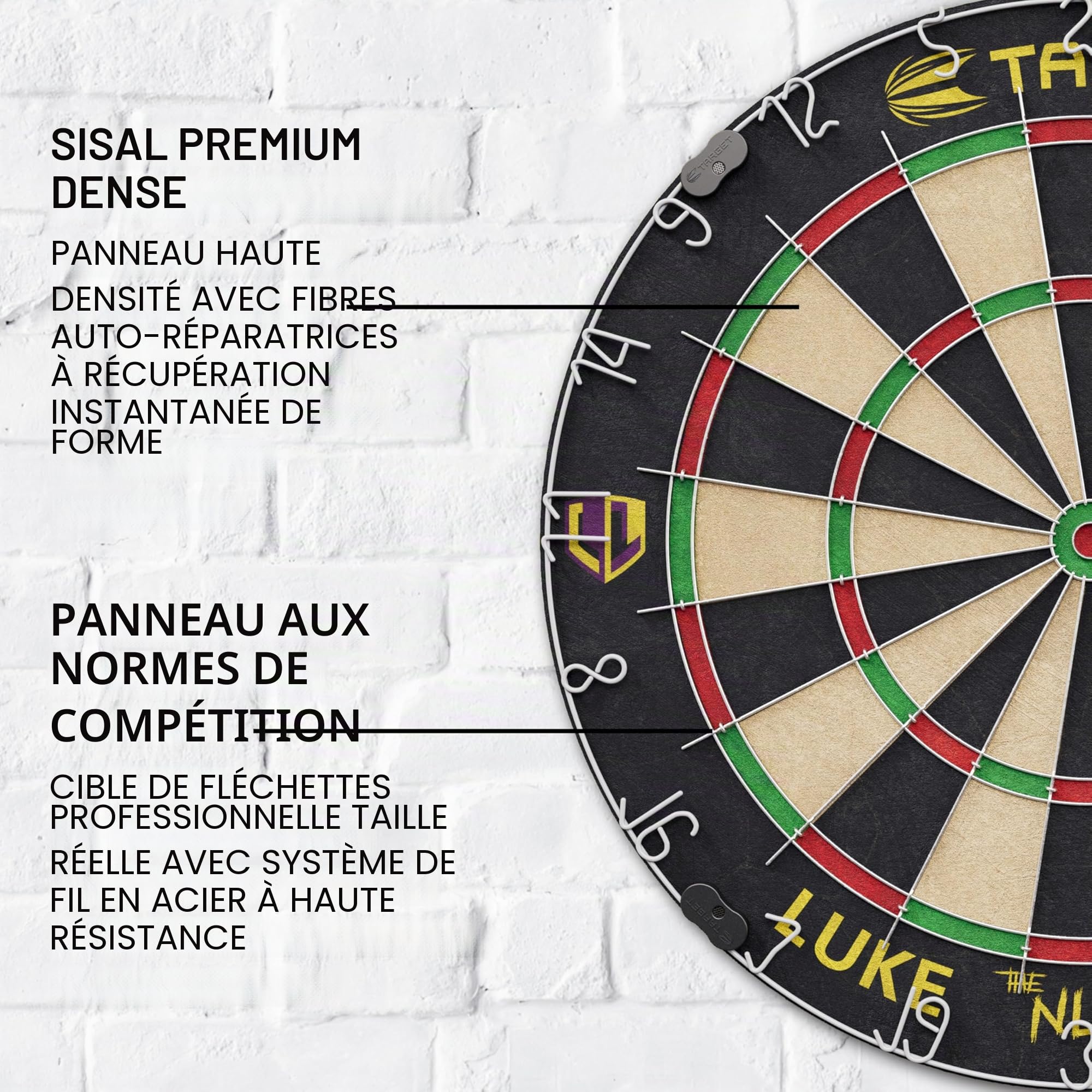 Target Darts Jeu de Fléchettes pour Joueurs | Luke Littler/Dimitri Van den Bergh/Gabriel Clemens | Jeu de Fléchettes pour Joueurs avec 2 Jeux de Fléchettes à Pointe en Acier, Ligne de Lancer Standard