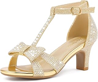 Girl Dress Shoes Girls High Heel Sandals Pump Open Toe T Strap Rhinestone Sandals Wedding Party Prom Shoes Little Big Kids
