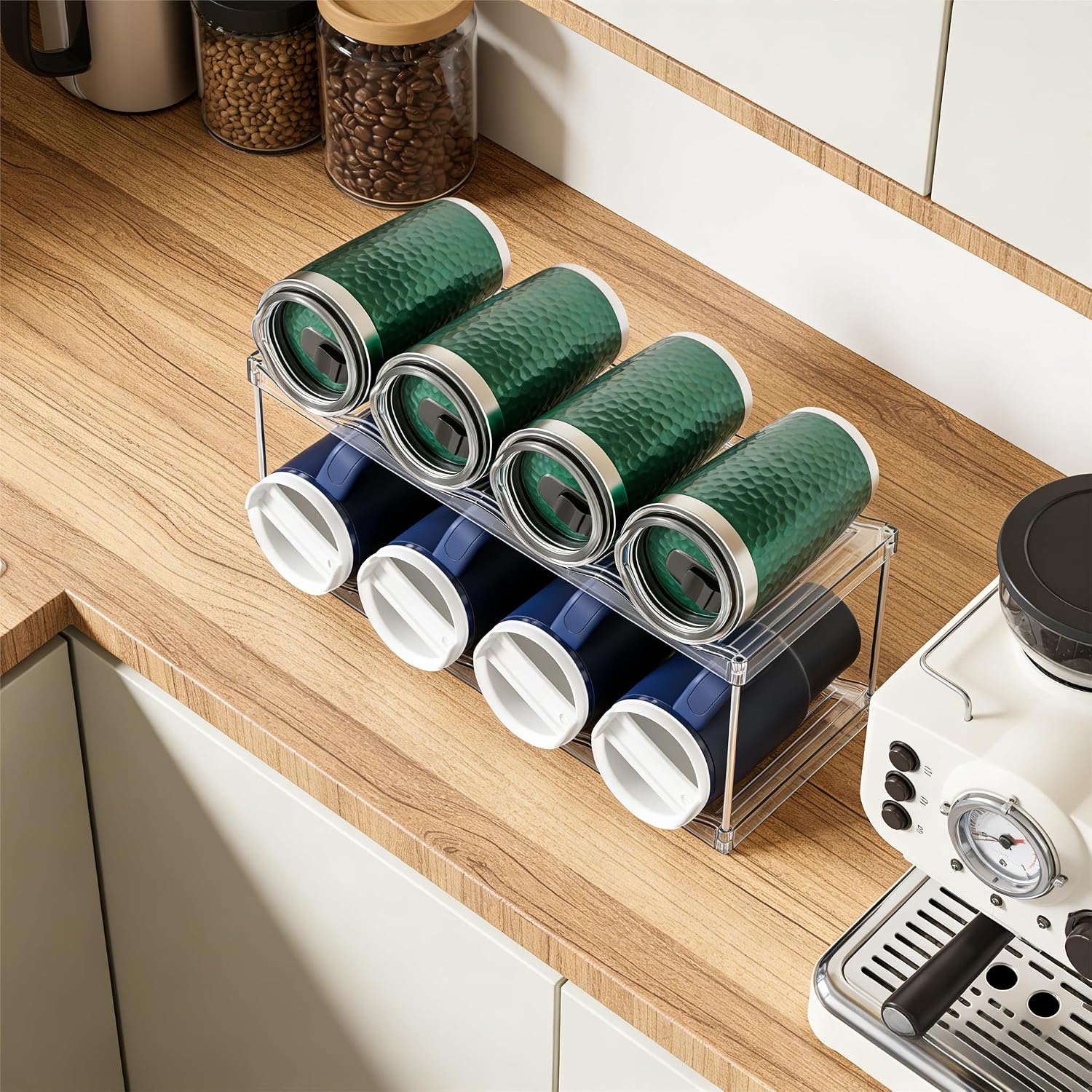 Yieach 2 Tier Waterbottle Organizer for Cabinet - Large Compartment Stackable Water Bottle Holder and Wine Bottle Rack,Acrylic Water Bottle Organizer Rack for 40 oz Stanley Cup,Yeti and Tumbler Shelf