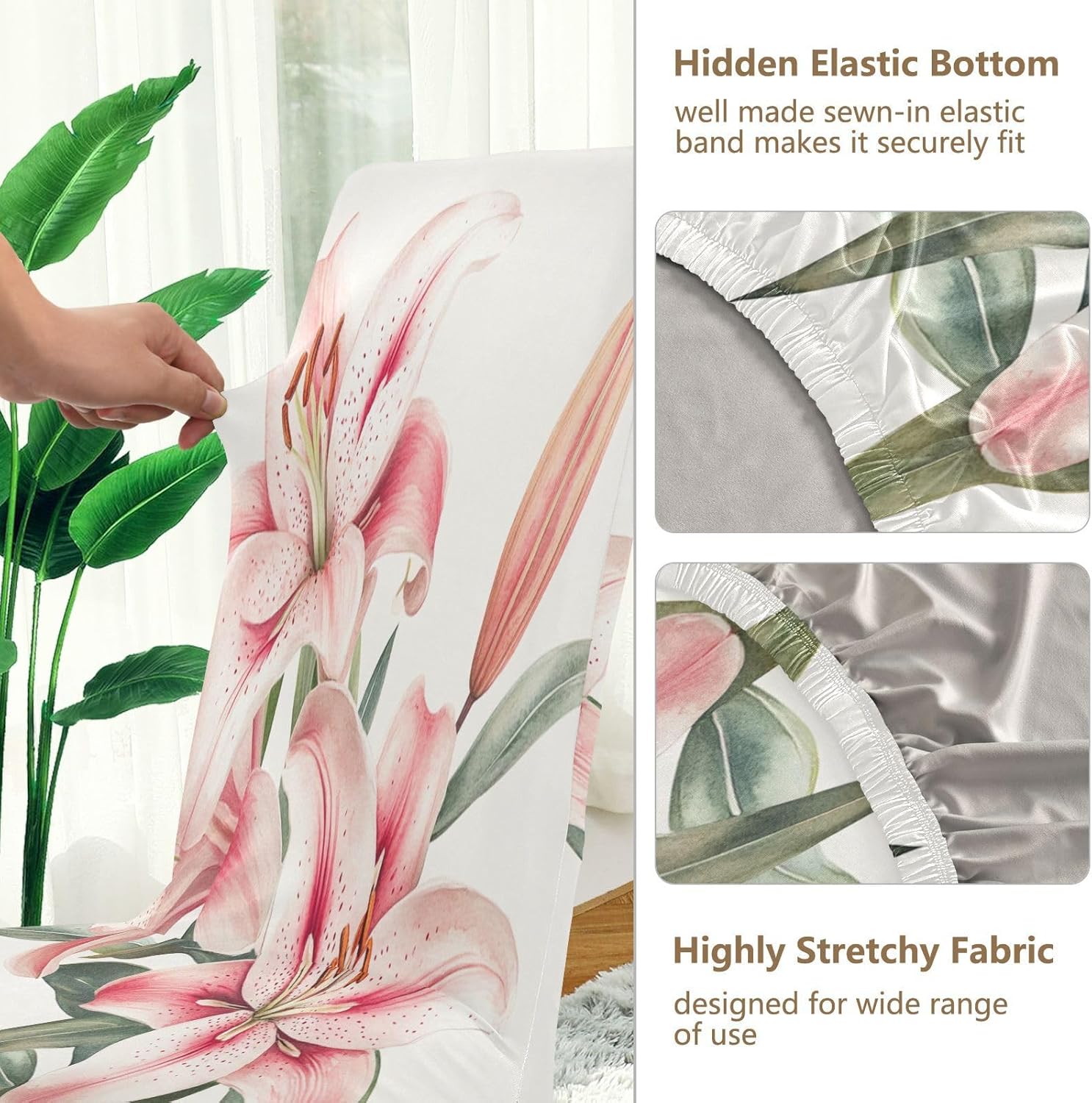 ALAZA Chair Covers for Dining Room, A Graceful Collection of Pink Lily Watercolor Stretch Chair Cover Sets Chair Protector Removable Washable for Ktichen Restaurant Hotel