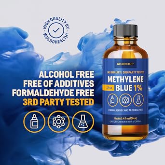 WoldoHealth Methylene Blue 1% Drops 3.4 Fl Oz - USP Pharmaceutical Grade, Azul de Metileno, High Purity, Third-Party Tested
