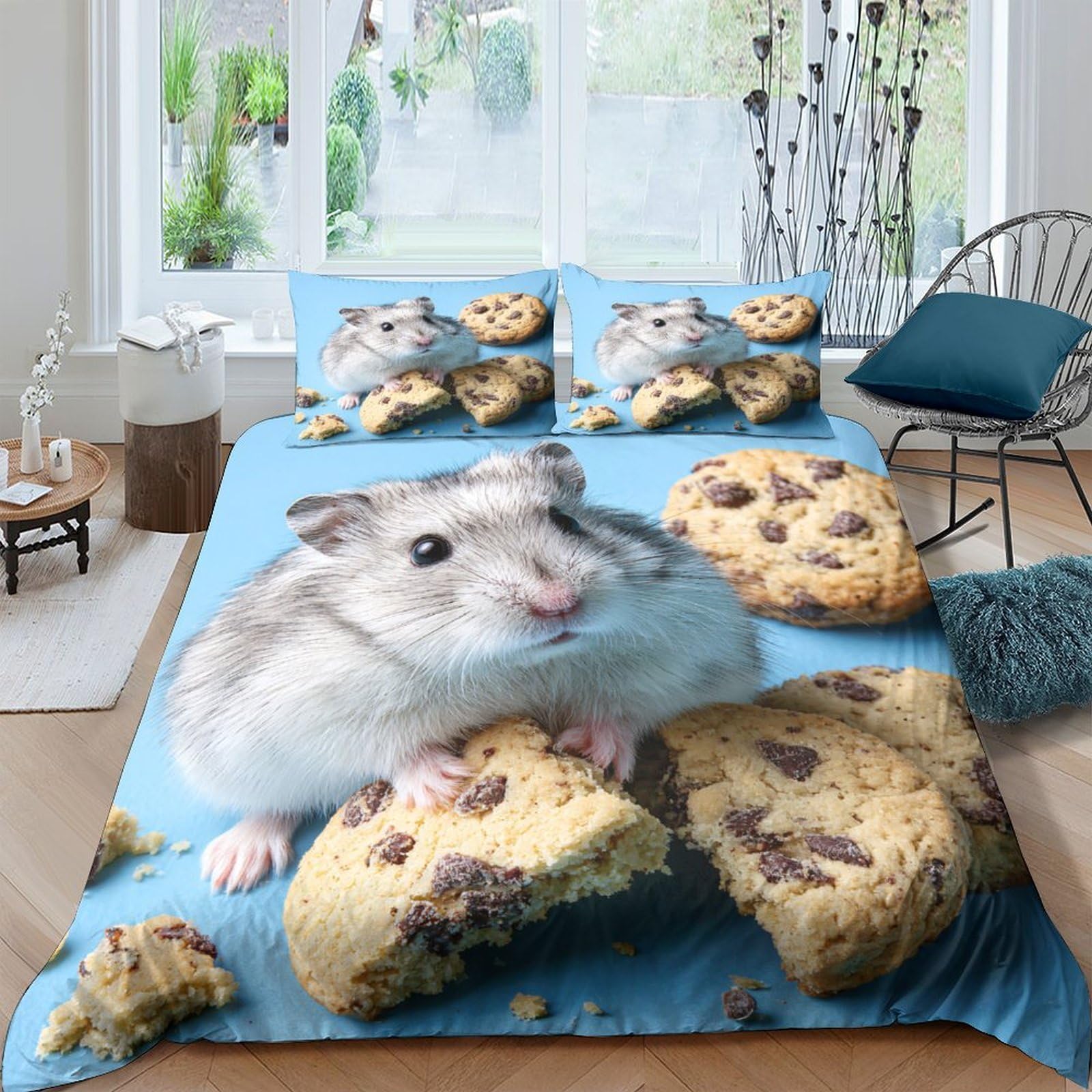 Ctjqhvkz Style-9 3D Printed Cookie Hamster Fitted Sheet Microfiber Soft Anti-Slip Bed Sheet Bedroom Dorm Mattress Cover Decor Single（135X200cm）