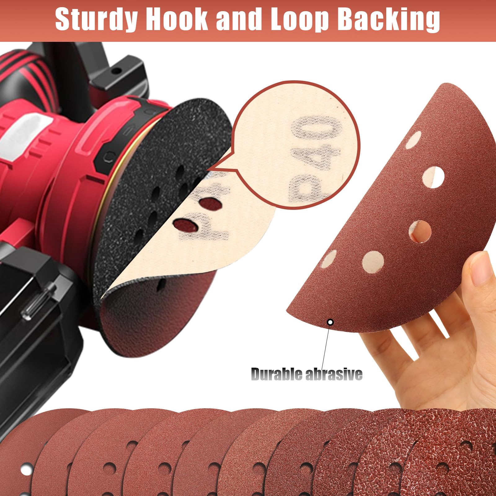100 Pcs 5 Inch Sanding Discs - 60 Grit Hook & Loop With 8 Dust Holes