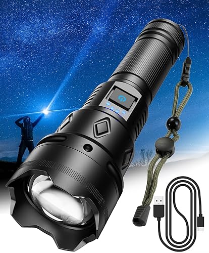 GEKIRO Linterna LED recargable de 120000 lúmenes altos XHP160 súper brillante potente linternas con 5 modos de iluminación zoom y linterna de mano