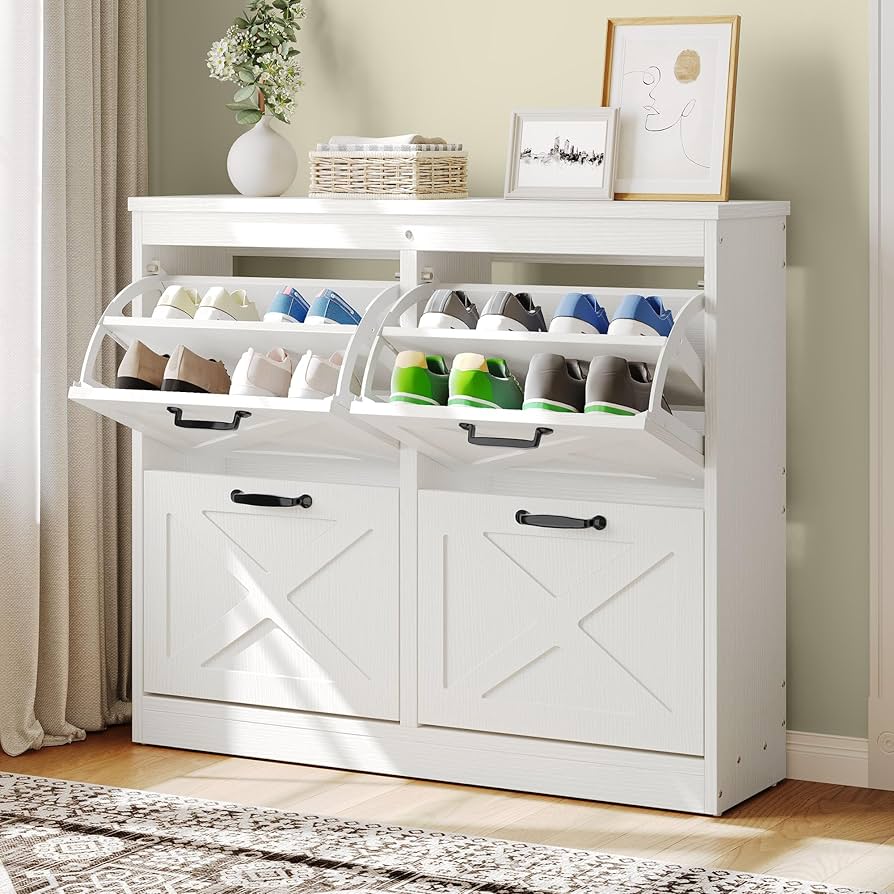 置物 catwalk Amazon.com: FKUO 4 Tier Shoe Rack for Closet Mesh Fabric