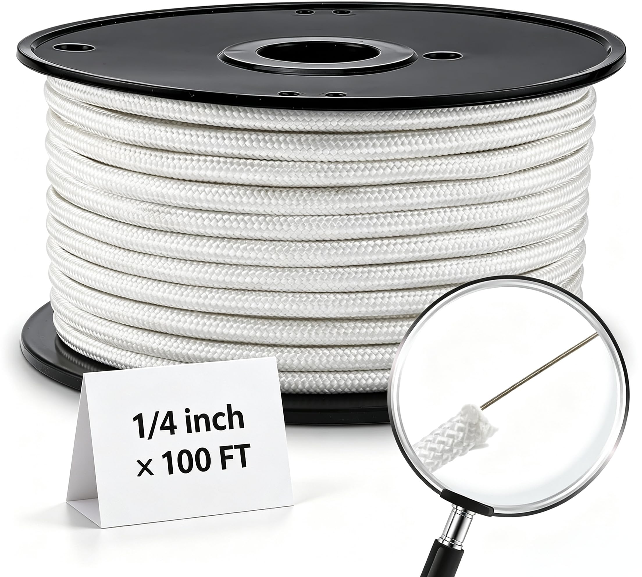Artilife Flag Pole Rope,1/4" Wire Center Flagpole Rope,Braided Polyester Line with Steel Center Marine Grade (1/4" x 100ft)