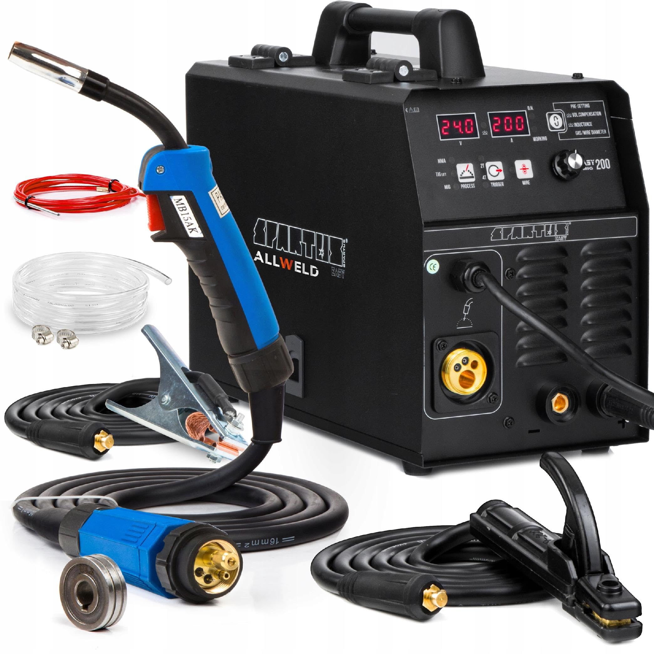 EasyMIG 200 Sinergia - Soldador de hilo sin gas y con gas 200 A - Soldador inverter IGBT multiproceso: MIG MAG, TIG (Lift), MMA, Soldadura con estaño