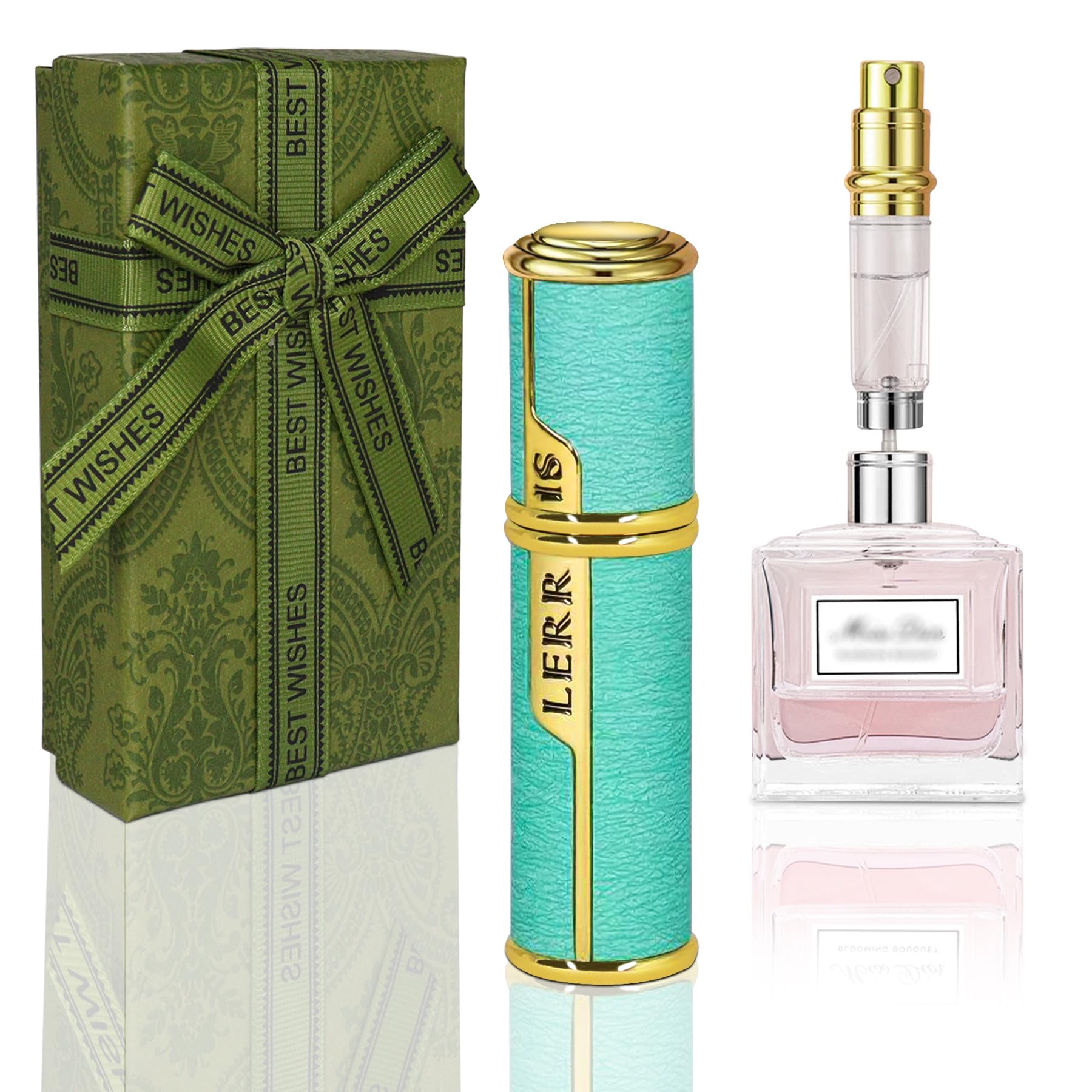 Zuchis 5ml Portable Perfume Atomizer – Leak-Proof, Bottom-Fill, Travel-Friendly Mini Spray Bottle with PCTG Shatterproof Liner and Elegant Gold Rim – Apple Green