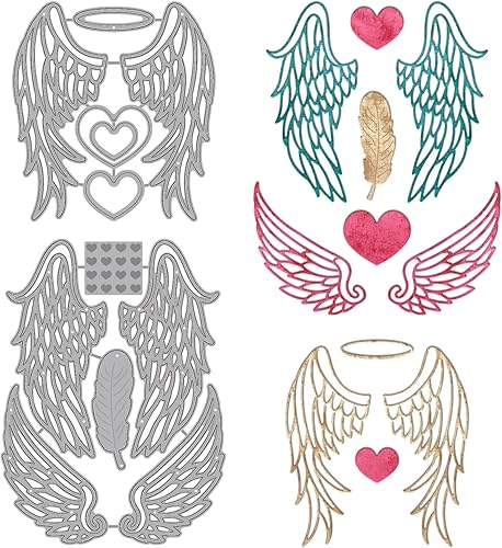 Miniatura 1 de GLOBLELAND Troqueles de corte de alas de ángel, corazones, troquelados, plumas, estampado, plantilla de acero al carbono, plantilla de troquelado