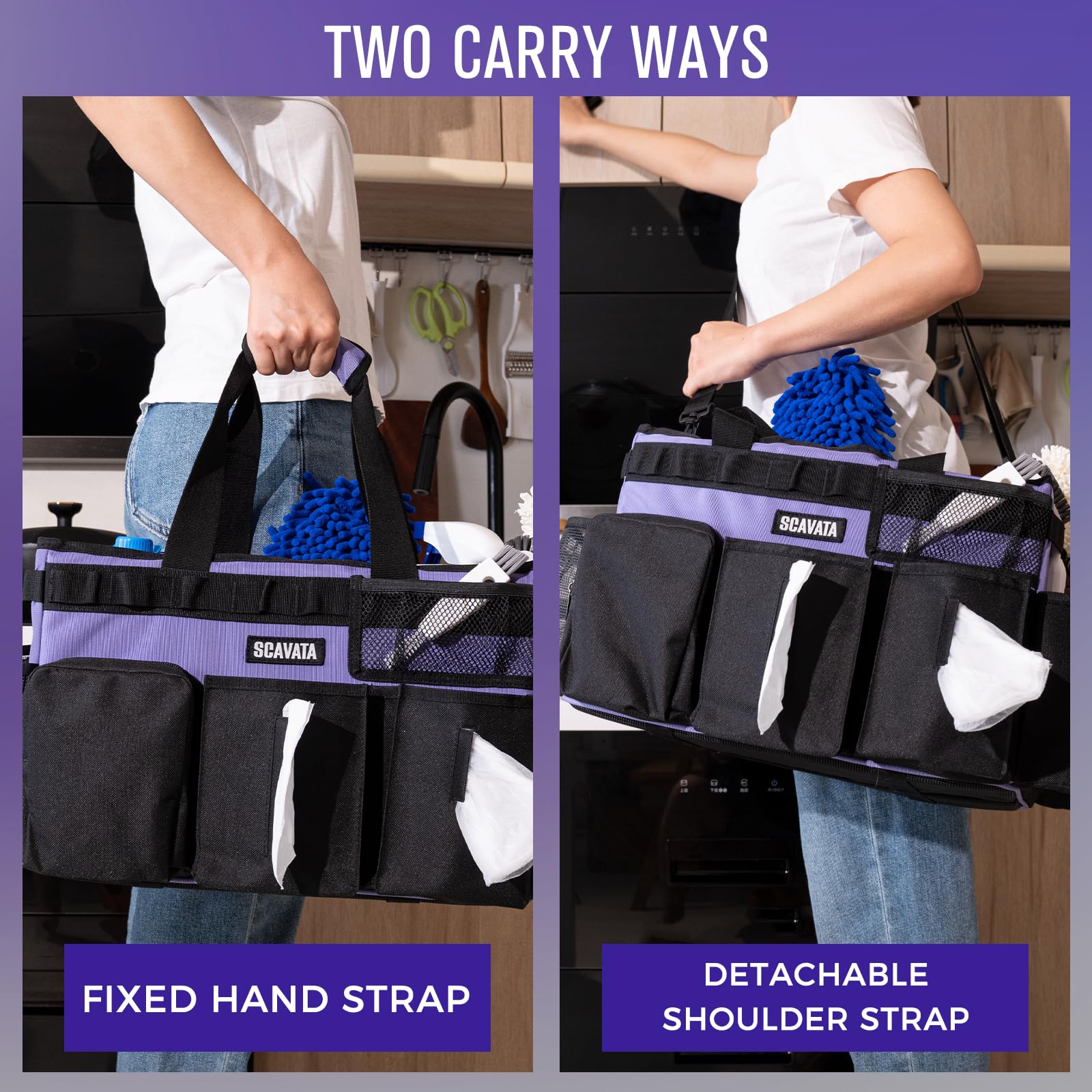SCAVATA Bolsa de Limpieza portátil, Organizador de Suministros de Limpieza con asa y Correas de Hombro para amas de casa, organizadores de Herramientas de Limpieza Debajo del Fregadero y Coche con 4