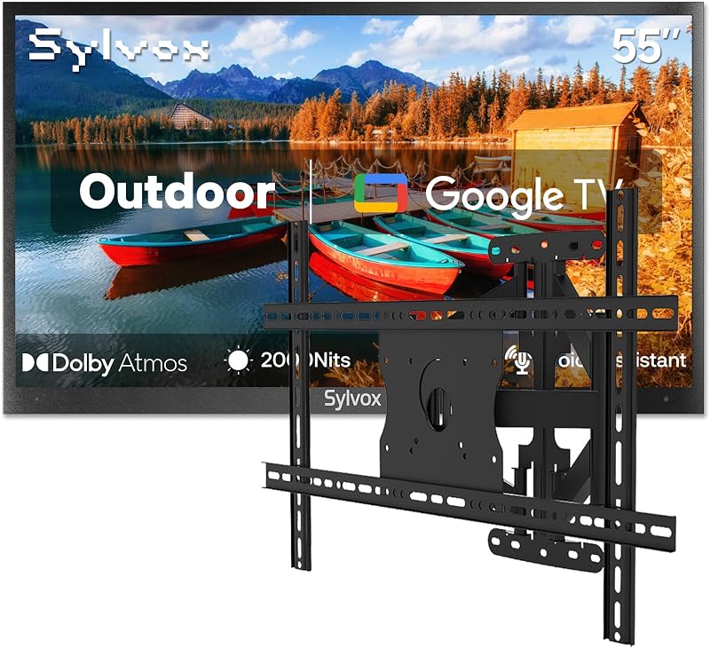 SYLVOX 55" Outdoor TV with Wall Mount | 2000 Nits Full Sun Outdoor TV, 4K UHD HDR10, IP56 Weatherproof, Matte Anti‑Glare Screen, Dolby Atmos, Smart Google TV