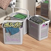 Vista 7 de Cestas de almacenamiento de ropa sucia de 35 L con asas, cesta de plástico fácil de transportar, gris, 4 paquetes