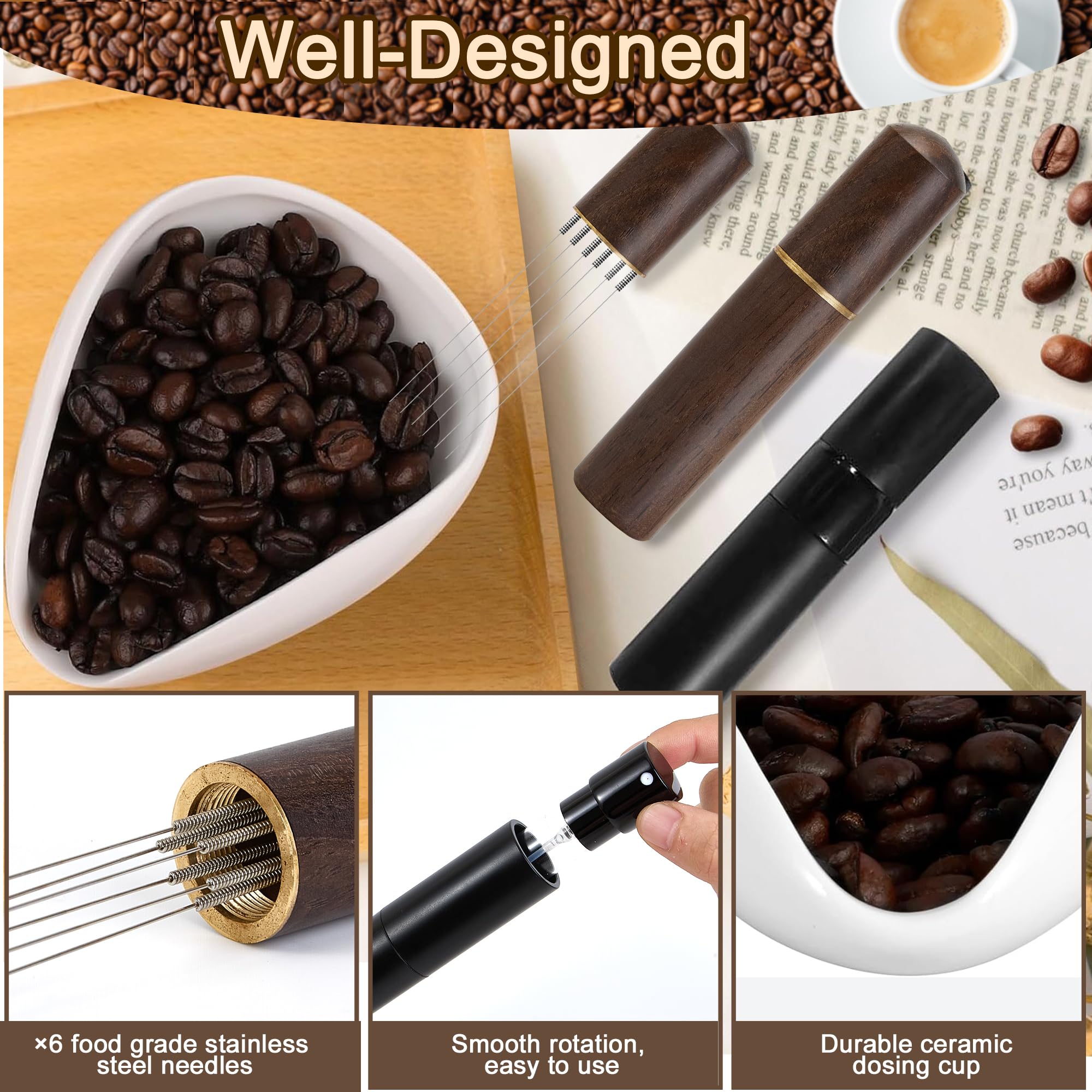 Taza dosificadora de granos de café y botella de spray grande con agujas para remover espresso, taza medidora de cerámica personalizada, pulverizador de alta capacidad, aguja agitadora de café con