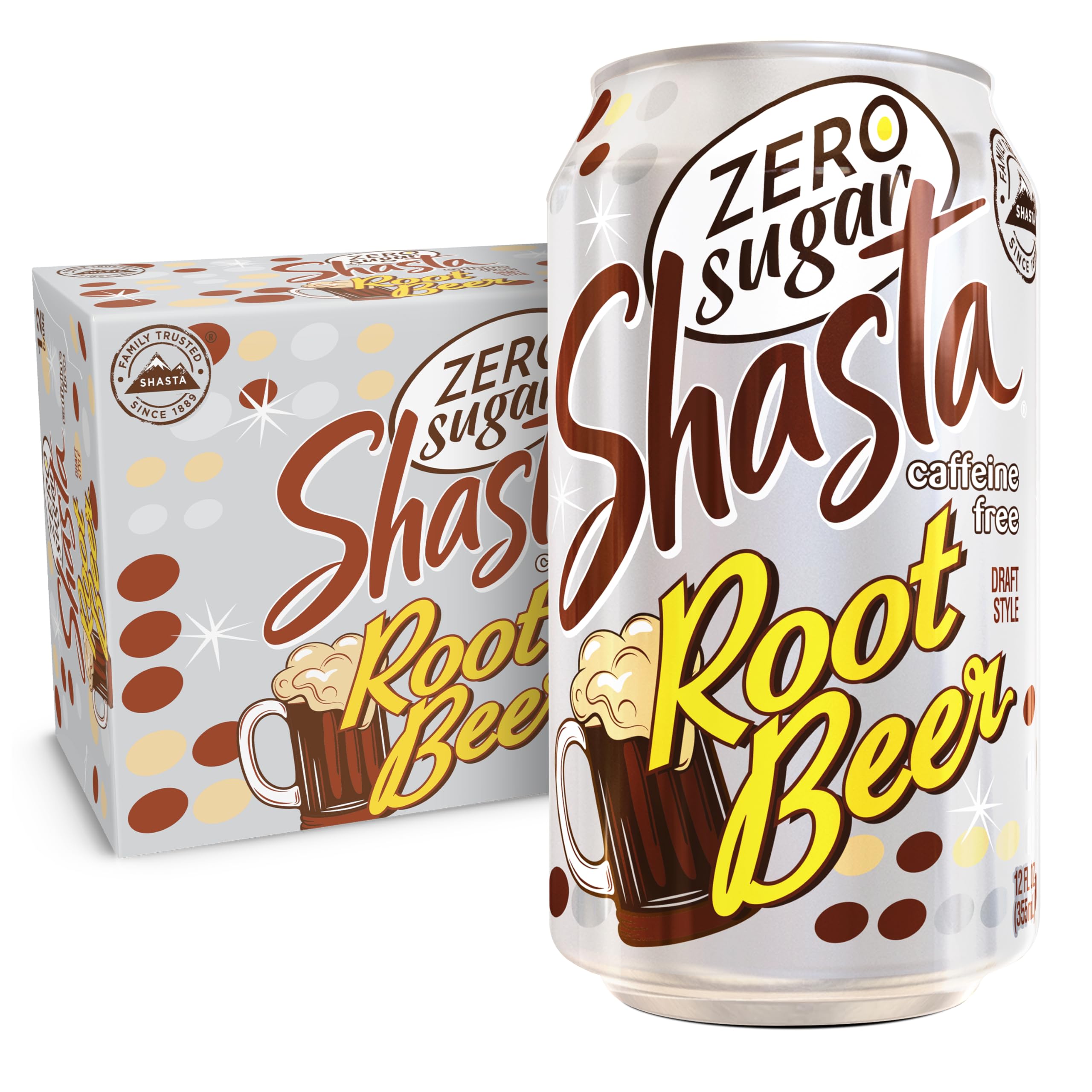 Shasta Zero Sugar Root Beer | 12-Pack of 12oz Cans | Rich Root Beer Flavor | Classic Taste, Zero Sugar | Caffeine-Free