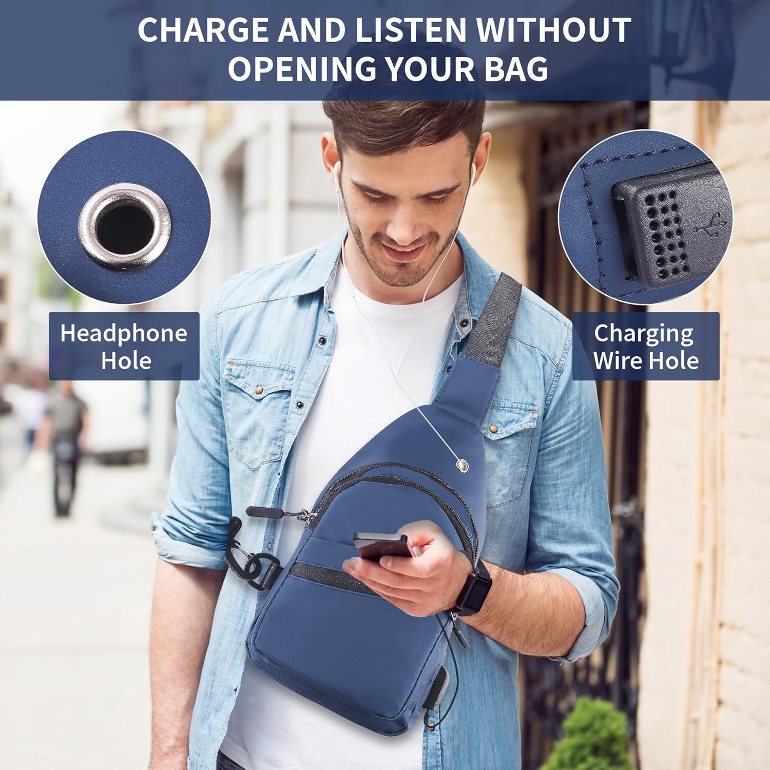 Small Crossbody Bag for Women Men, Sling Bag with USB Charging Port and Headphone Hole, Shoulder Bag, Fanny Pack - Image 2