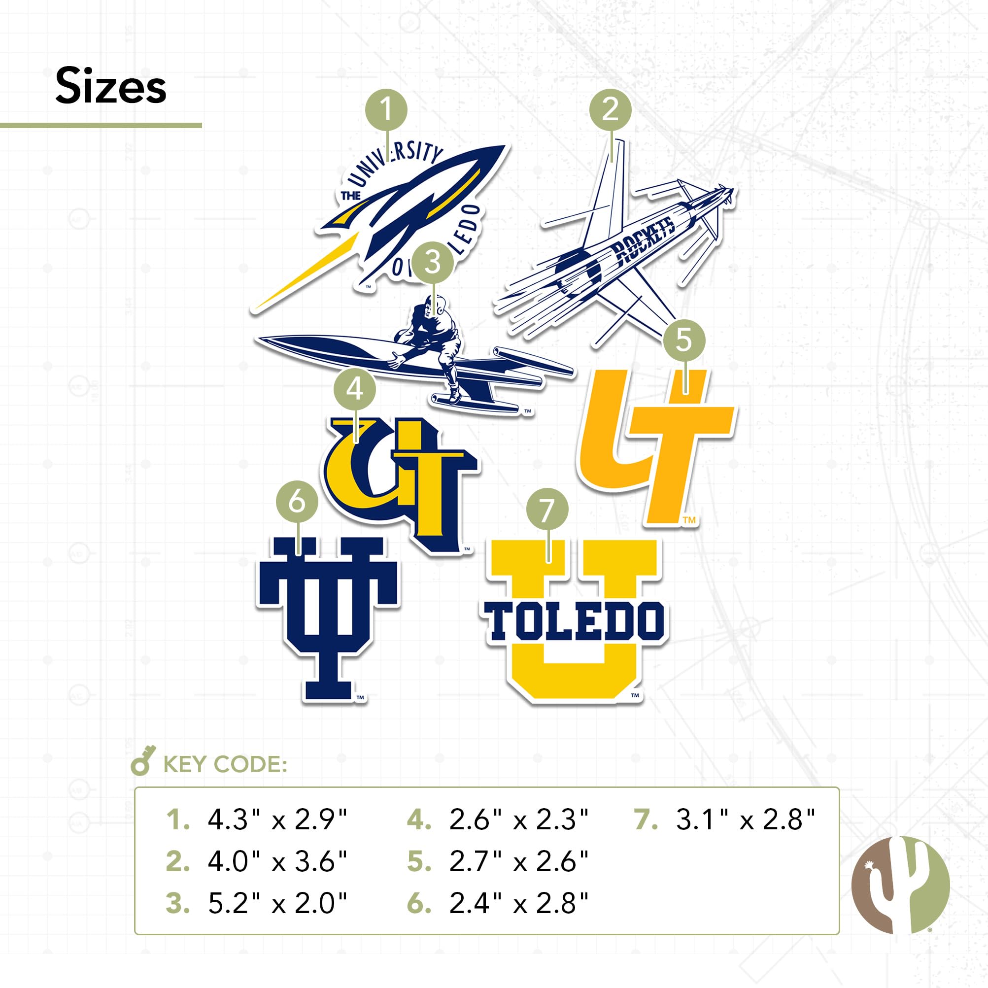 University Of Toledo UT Rockets Sticker Pack | Desert Cactus Vinyl Decals For Laptop, Water Bottle, Car - View #8