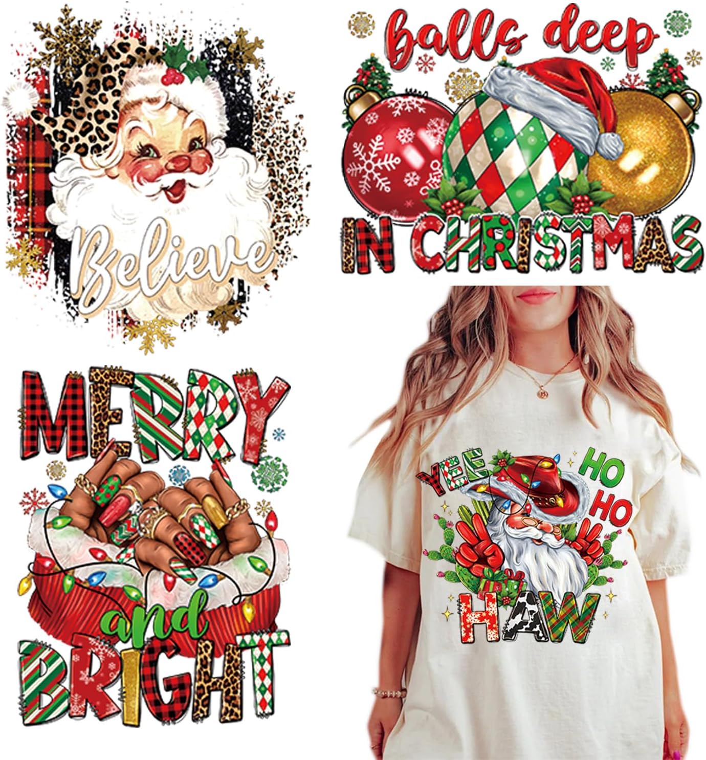 4 Pcs Christmas Iron on Transfers Stickers Christmas Iron