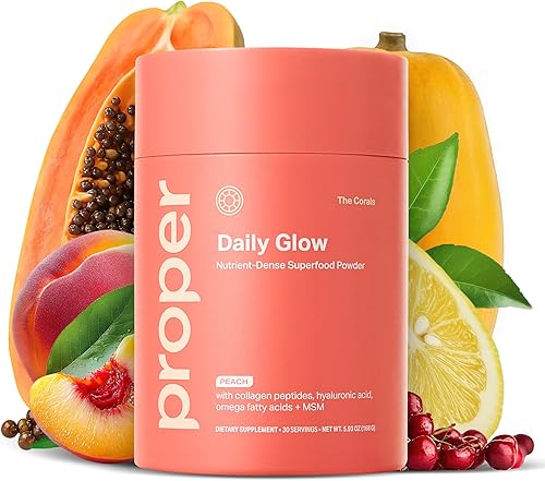 Proper, The Corals Daily Glow Beauty Blend - Polvo de superalimento denso en nutrientes con péptidos de colágeno, polvo de ácido hialurónico,
