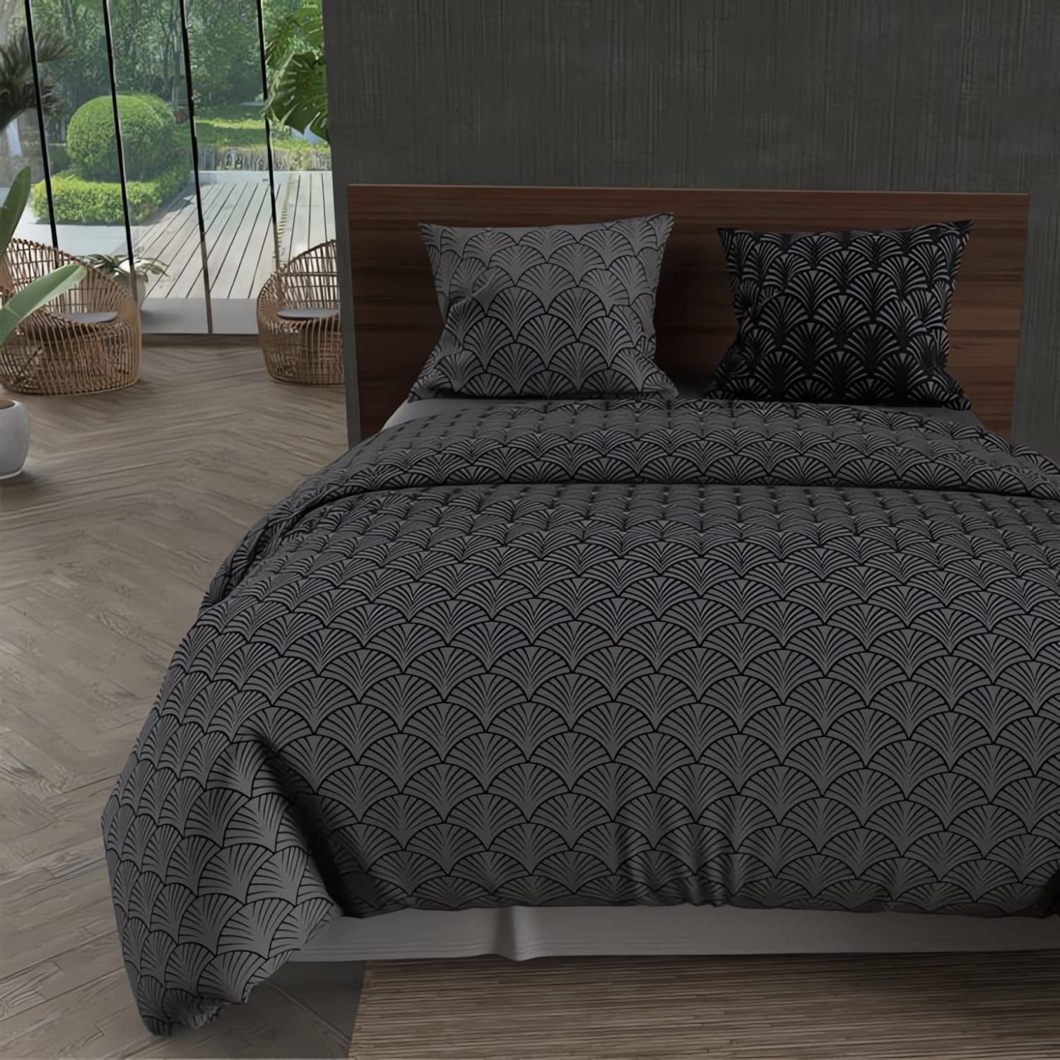 Intemporel Set Funda nórdica de Microfibra 240x220 cm Pavo Real Gris