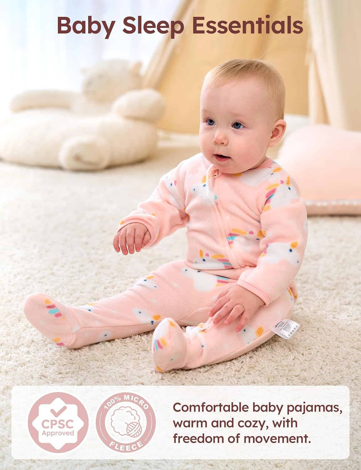 Unnivoll Fleece Baby Pajamas Sleep ‘N Play Baby Sleepers for Newborn 0-3 3-6 6-9 Months Footie Pjs Baby Boys Girls Clothes