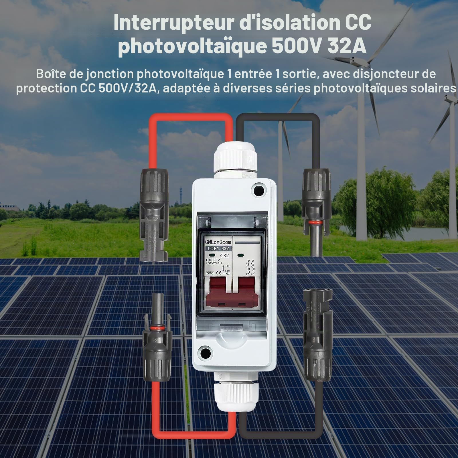 DeWin PV Boîte de Combinaison Solaire, 1 en 1 sur DC500V Interrupteur d'isolement Disjoncteur électriques Extérieur étanche Solaire Photovoltaïque Combiner Box for Système de Panneaux Solaire 32A