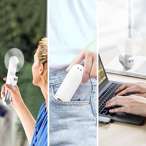 Miniatura 6 de Mini ventilador de mano, ventilador portátil 3 en 1 de 2000 mAh, ventilador a batería con pantalla LED como soporte para teléfono, ventilador de