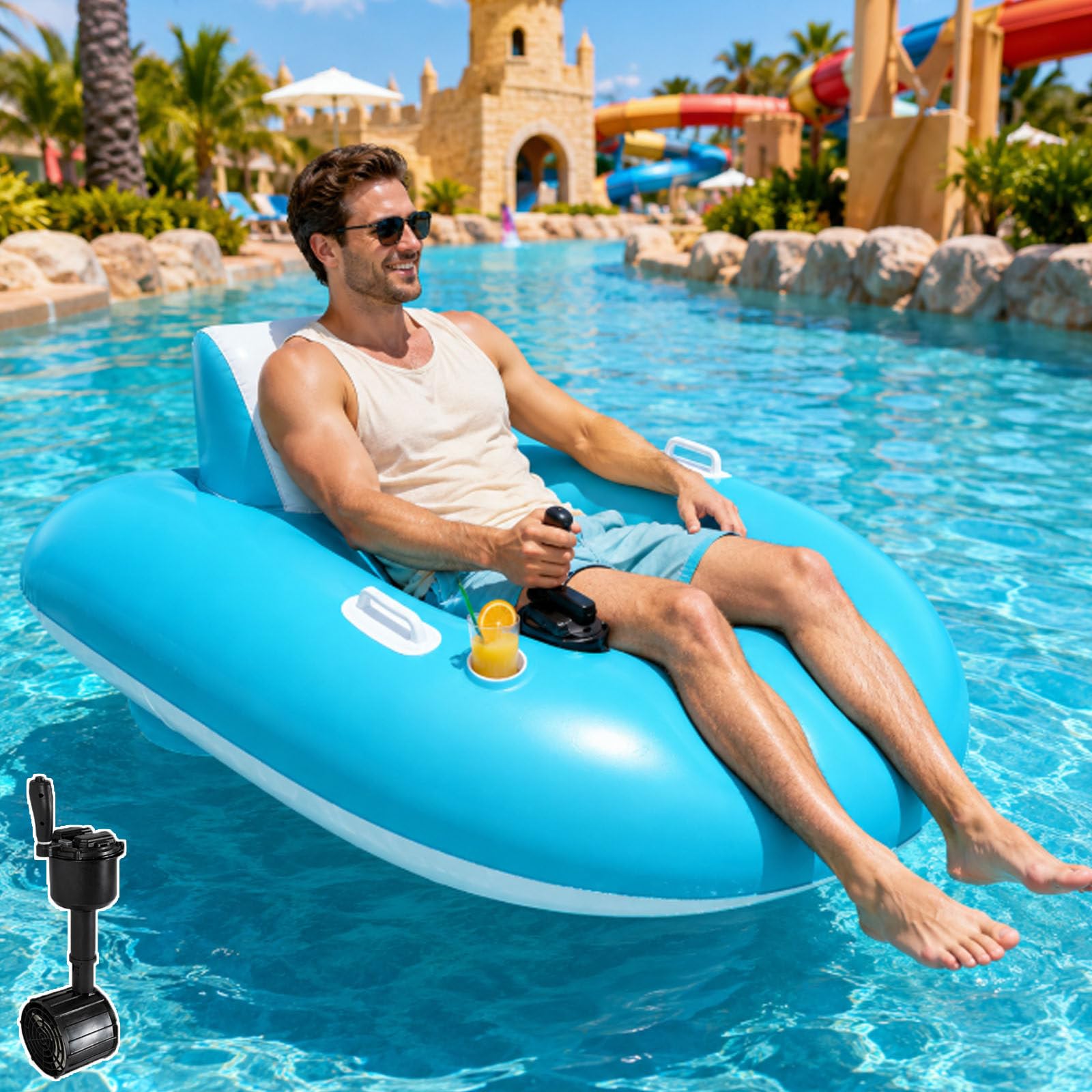 smafoseedding Motorized Pool Float For Summer,Electric Inflatable Pool Lounger, 50w 360° Drive, 4500mah 60min, Cup Holder, Backrest, 265lbs. Electric River Run Tube, Motorized Inflatable Water Blob