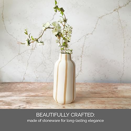 Miniatura 4 de Elements Jarrón de cerámica de gres texturizado Sand Stripe, 5.12x5.12x11.02 pulgadas
