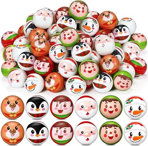 72 bolas de estrés de Navidad de 2 pulgadas, bolas de espuma de poliuretano para apretar, juguetes para aliviar el estrés, regalos de fiesta de