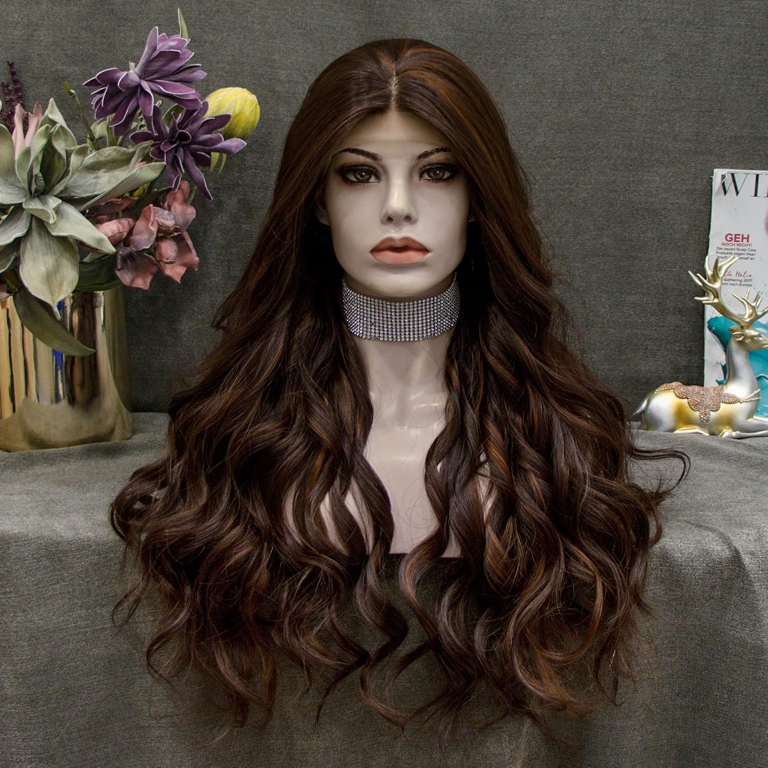 IMSTYLE Synthetic Lace Front Wig Brown Tpart Long Wavy