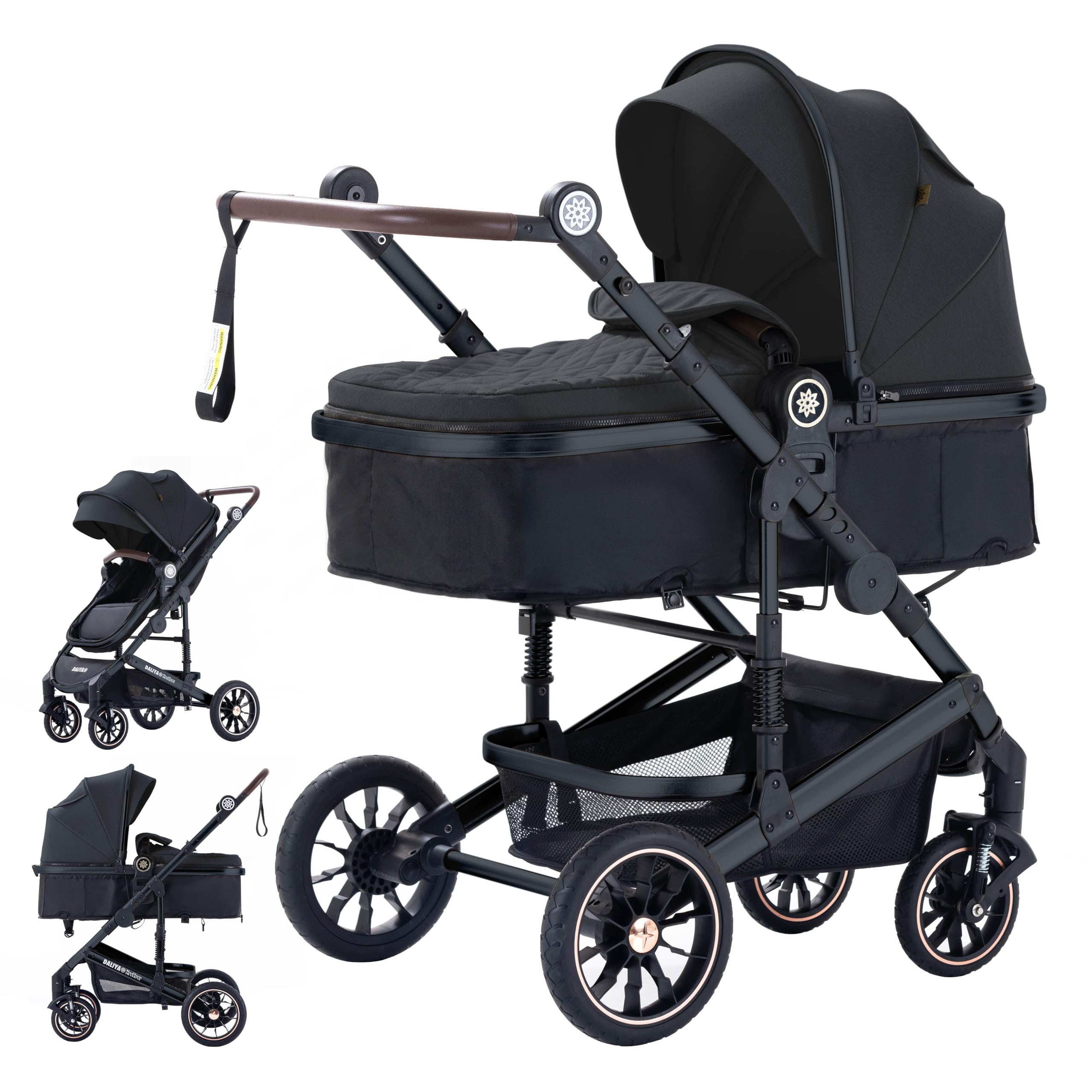 Daliya NEOMOVE 2in1 Kinderwagen | Babywanne & Sportsitz in einem | Buggy | Alu-Rahmen Reisekinderwagen | Kombikinderwagen mit großen Einkaufskorb | für Stadt und Gelände (Schwarz-Schwarz)