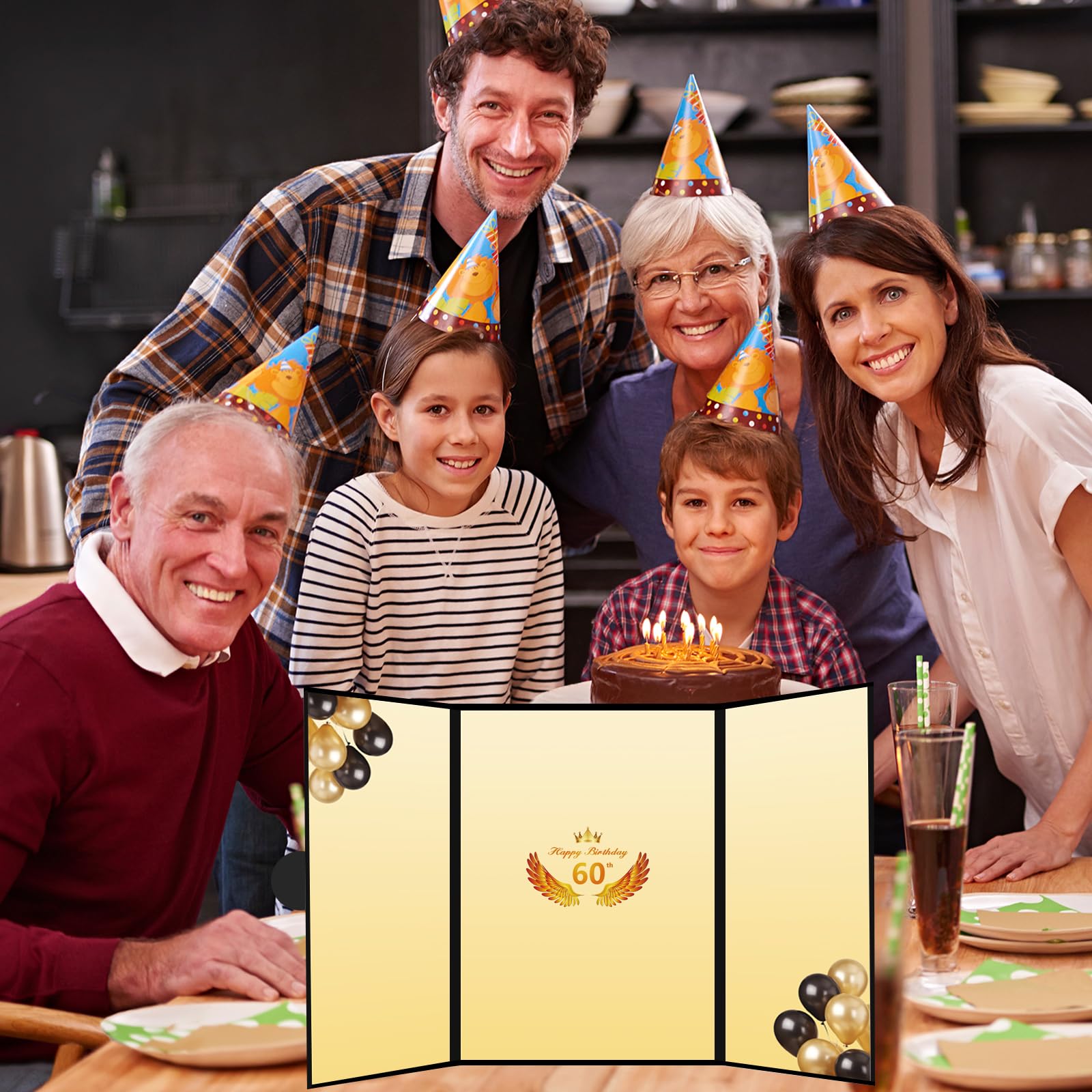 Kangmagitok Black Gold PU Leather Happy 60th Birthday Party Decorations Card Guest Book Ideas Supplies for Women Men to Sign Cheers to 60 Years Old Funny Table Decor Favors Banner her him