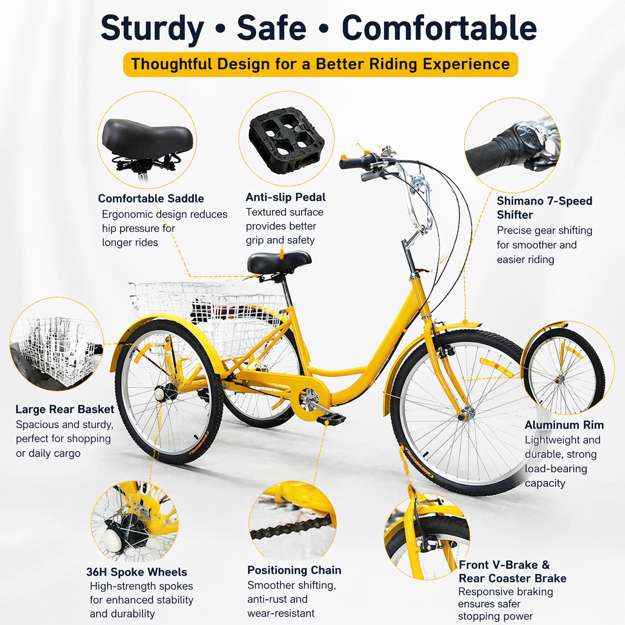 ZRLYbau Dreirad Erwachsene 24 Zoll 7 Gang Fahrrad 3 Raeder mit XL Gepaeckkorb Hinten Tiefen Einstieg Stahlrahmen Fuer Senioren Damen Herren Einkaufen Fitness Freizeit Alltag Blue Spielzeug