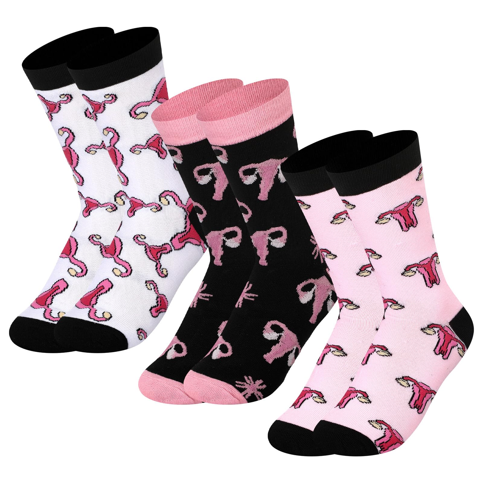 Glitopper 12/6 /3 Pcs Funny Uterus Crew Socks for Women Novelty Labor and Delivery Nurse Cervix Uterus Socks for Nurse Gifts