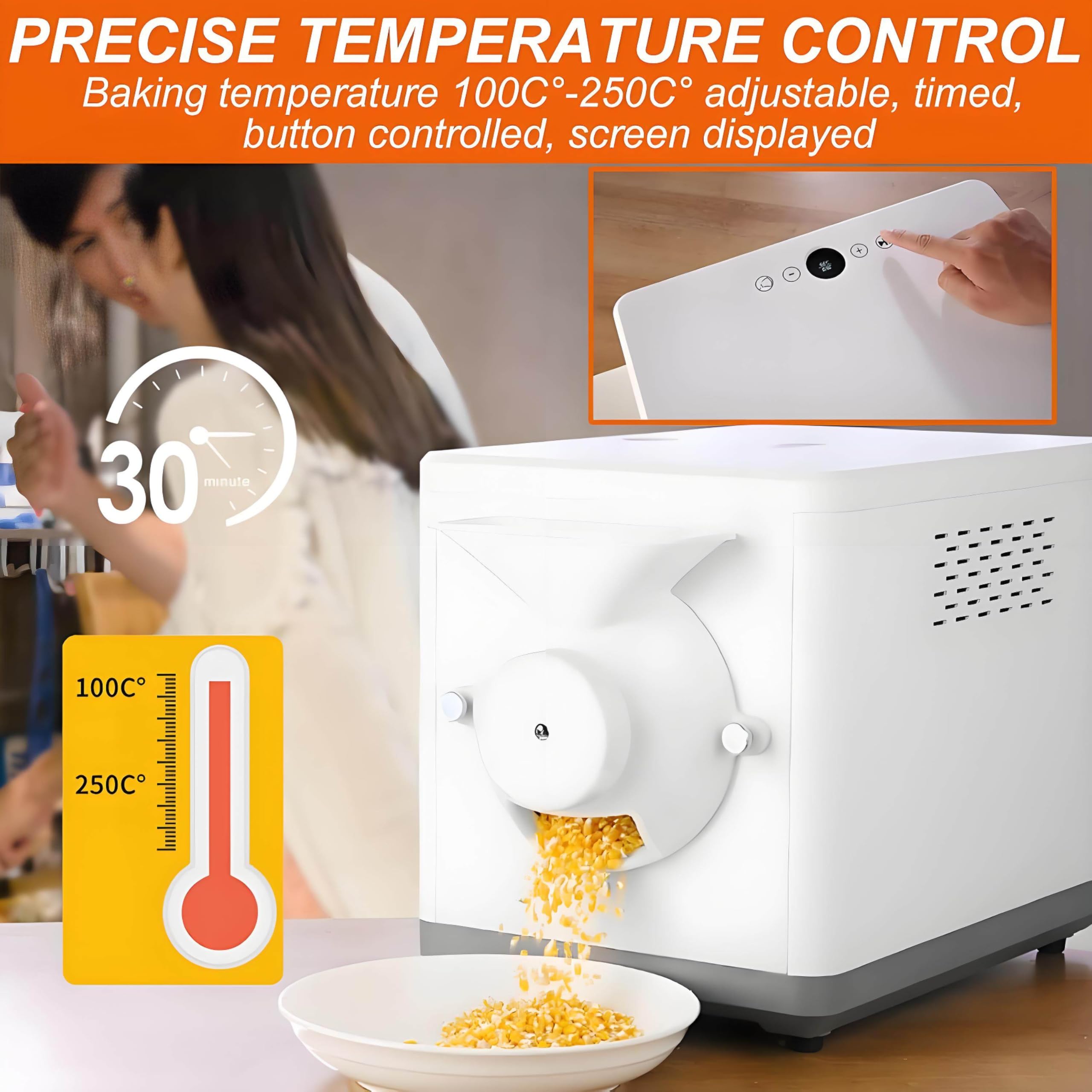 Palarnia Kawy O Mocy 1600W, Komercyjna Palarnia Ziaren Kawy, Regulacja Temperatury 100–250℃, Nieprzywierająca Elektryczna Nakrętka Orzeszki Ziemne Kasztany Nerkowca Prażenie Ziaren Kawy